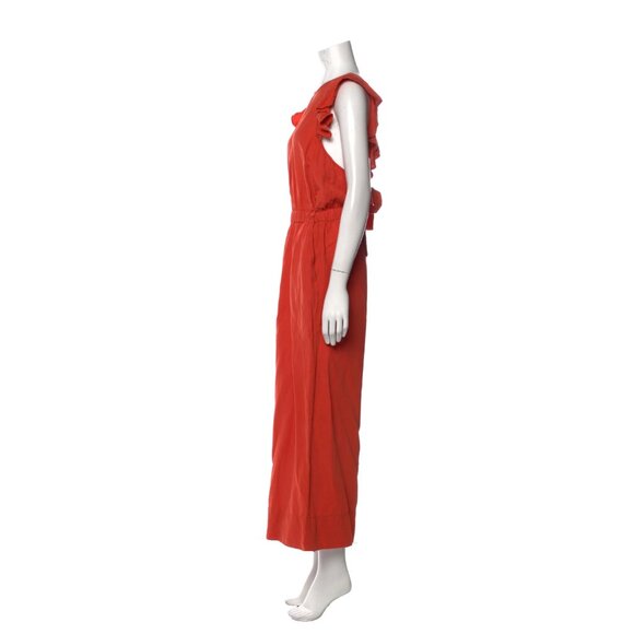 Ulla Johnson Viola Jumpsuit Womens 4 Chili Orange Linen Wide Leg Ruffled Ankle - Picture 2 of 15